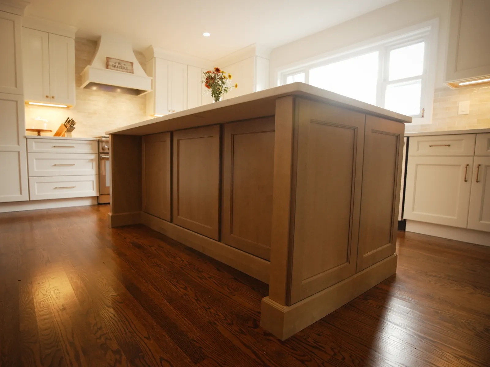 Traditional natural-wood raised-panel island